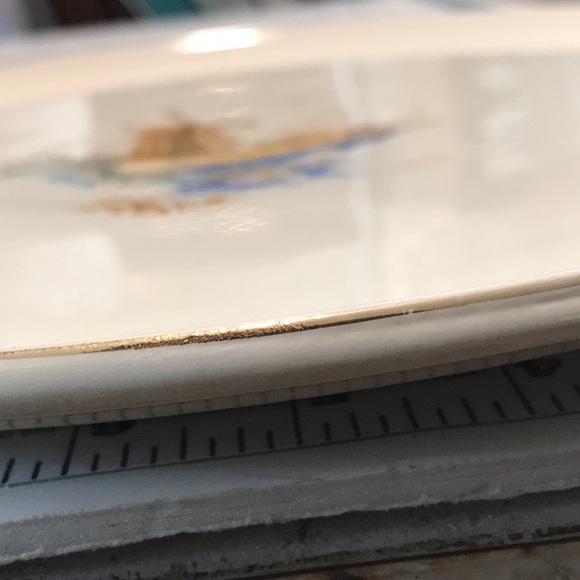 Universal Cambridge Pottery Windmill Platter Pie Plate  Dutch Scene 22 Karat - Picture 15 of 16